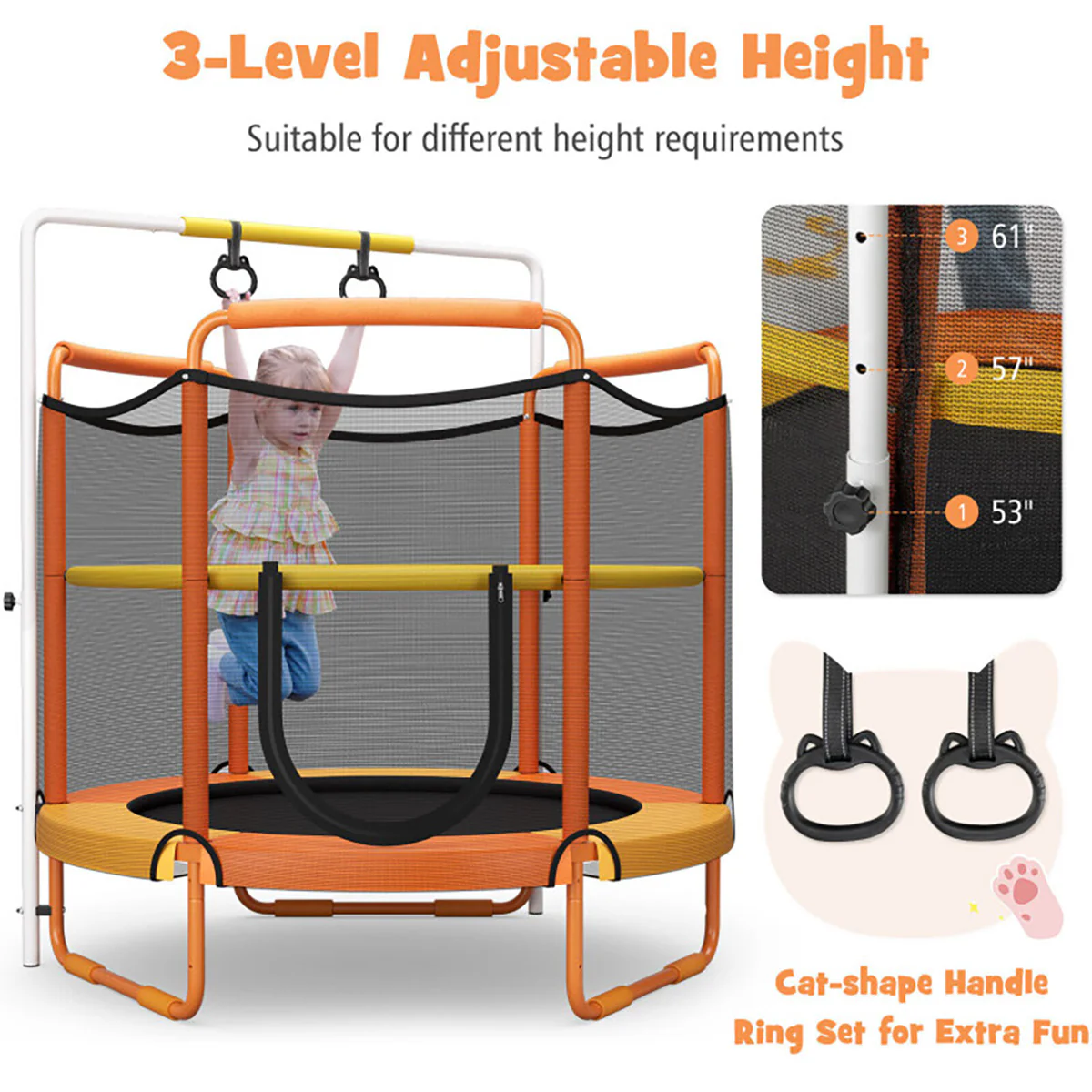 5' Kids 3-in-1 Game Trampoline with Enclosure Net Spring Pad - Image 13